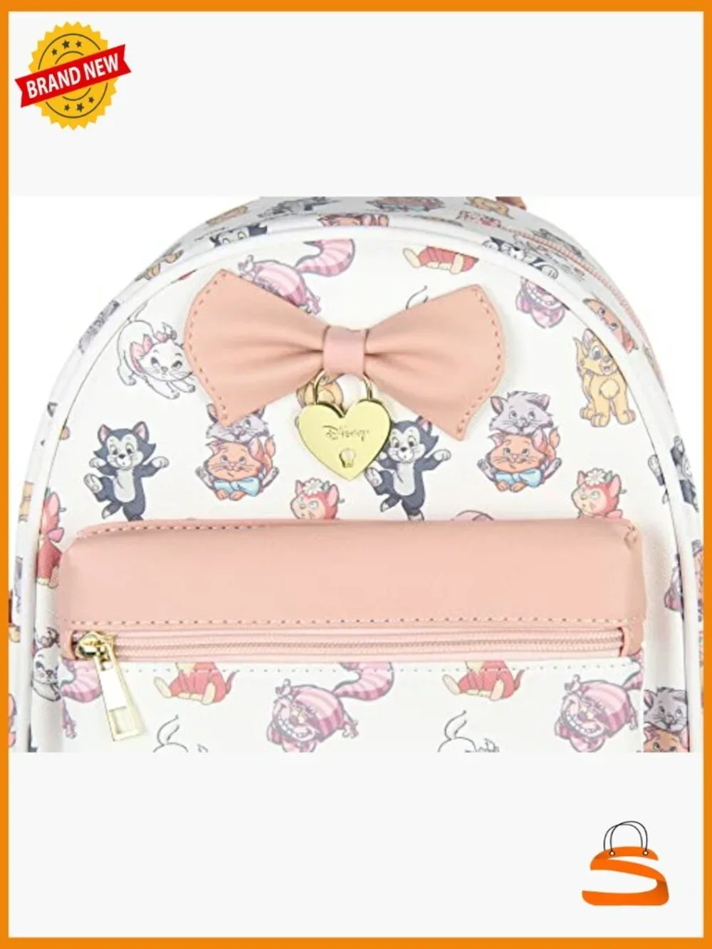 Mini Backpack Tote Bag - Faux Leather with Cartoon Cats Print